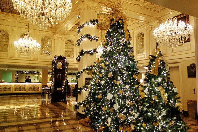Beautiful Christmas decorations in the lobby of the Hotel Montelone of New Orleans